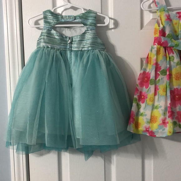 2 dresses for 2T girl 1 is aqua 1 is pink&yellow - Picture 3 of 6